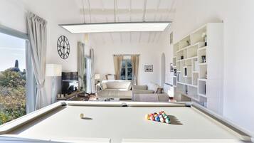 TV, fireplace, video games, table tennis