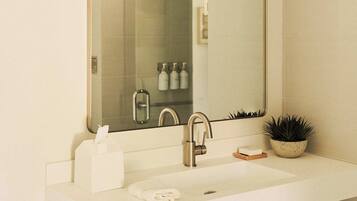 Shower, free toiletries, hair dryer, towels