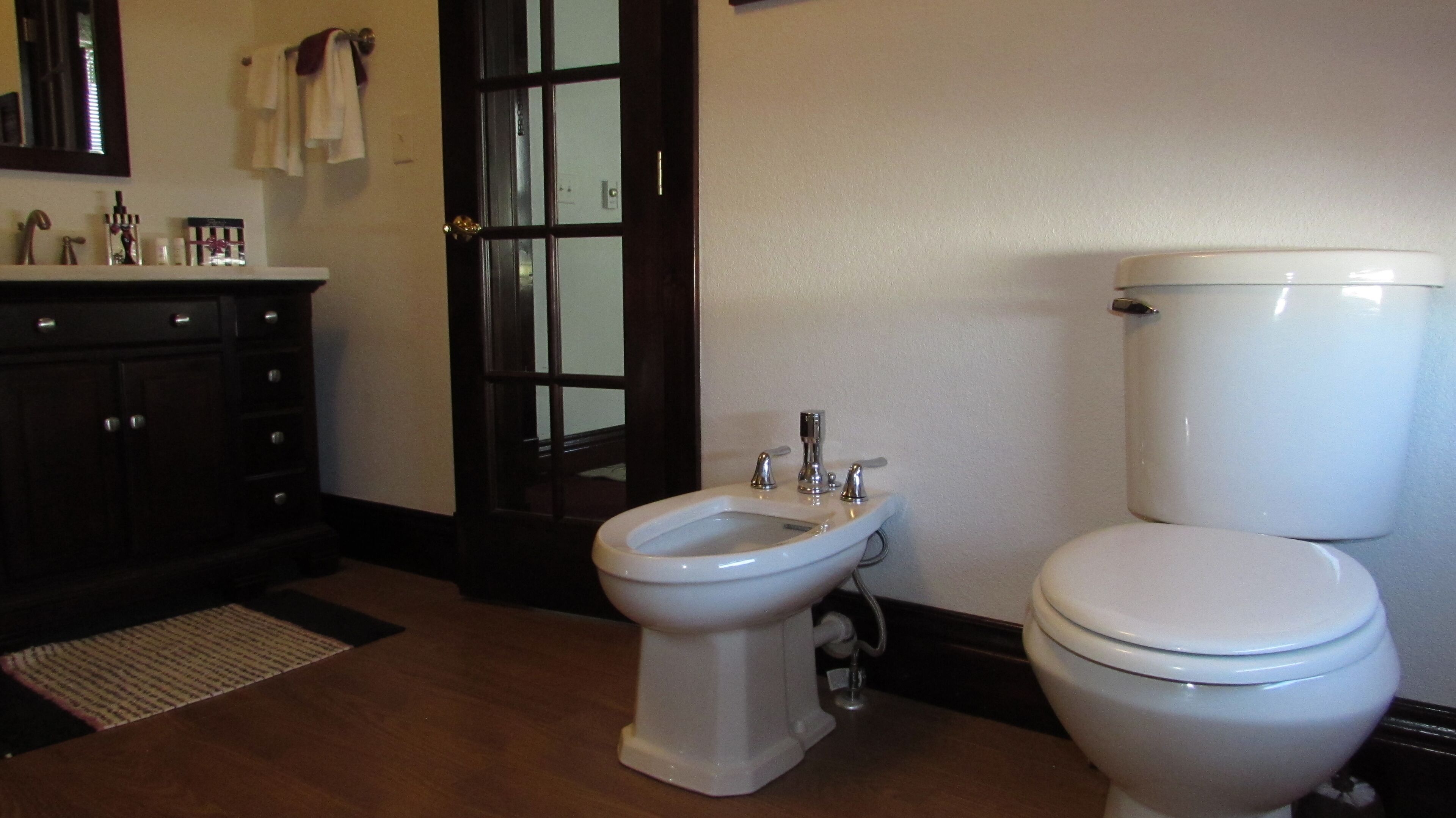 Shower, jetted tub, bidet, towels