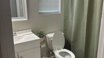 Hair dryer, towels, toilet paper