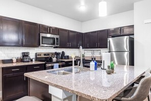 Fridge, microwave, oven, dishwasher