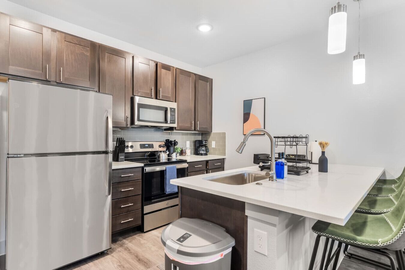 Fridge, microwave, oven, dishwasher