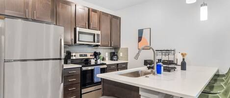 Fridge, microwave, oven, dishwasher