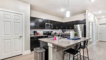 Fridge, microwave, oven, dishwasher