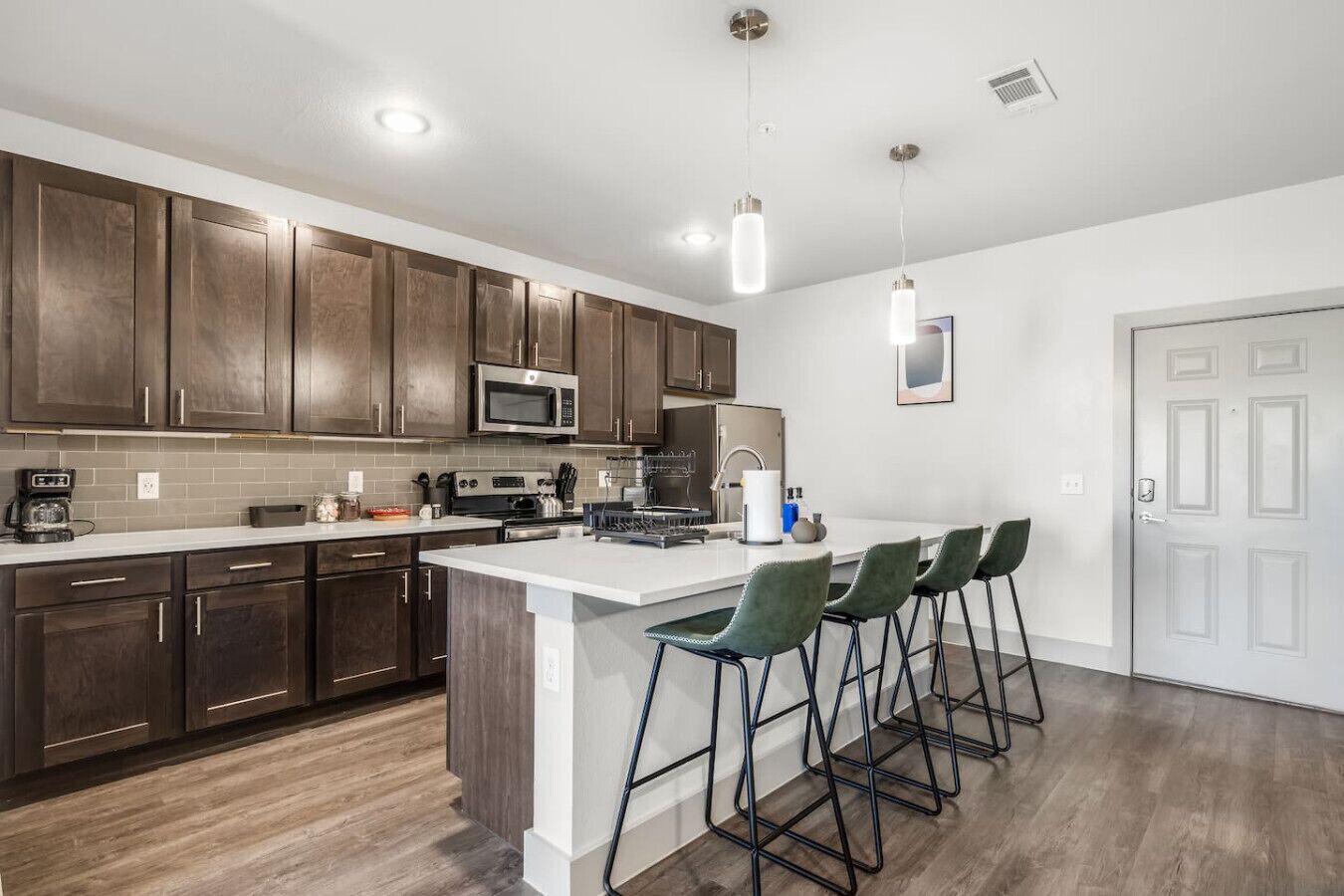 Fridge, microwave, oven, dishwasher