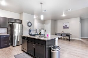 Fridge, microwave, oven, dishwasher