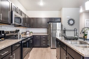 Fridge, microwave, oven, dishwasher