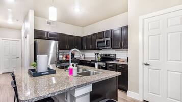 Fridge, microwave, oven, dishwasher