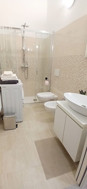 Haartrockner, Bidet, Handtücher, Seife