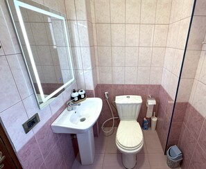 Dusche, Haartrockner, Handtücher, Seife