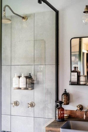 Eco-friendly toiletries, hair dryer, towels, shampoo