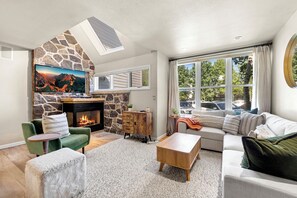 TV, fireplace - Eira House | Chic + Cozy, Steps from Main Street & Gondola (Telluride)