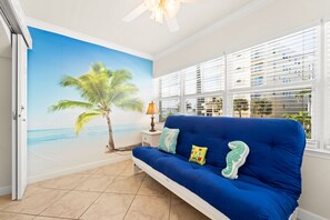 TV, DVD player, books