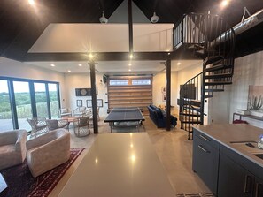 Smart TV, fireplace, video games, ping pong