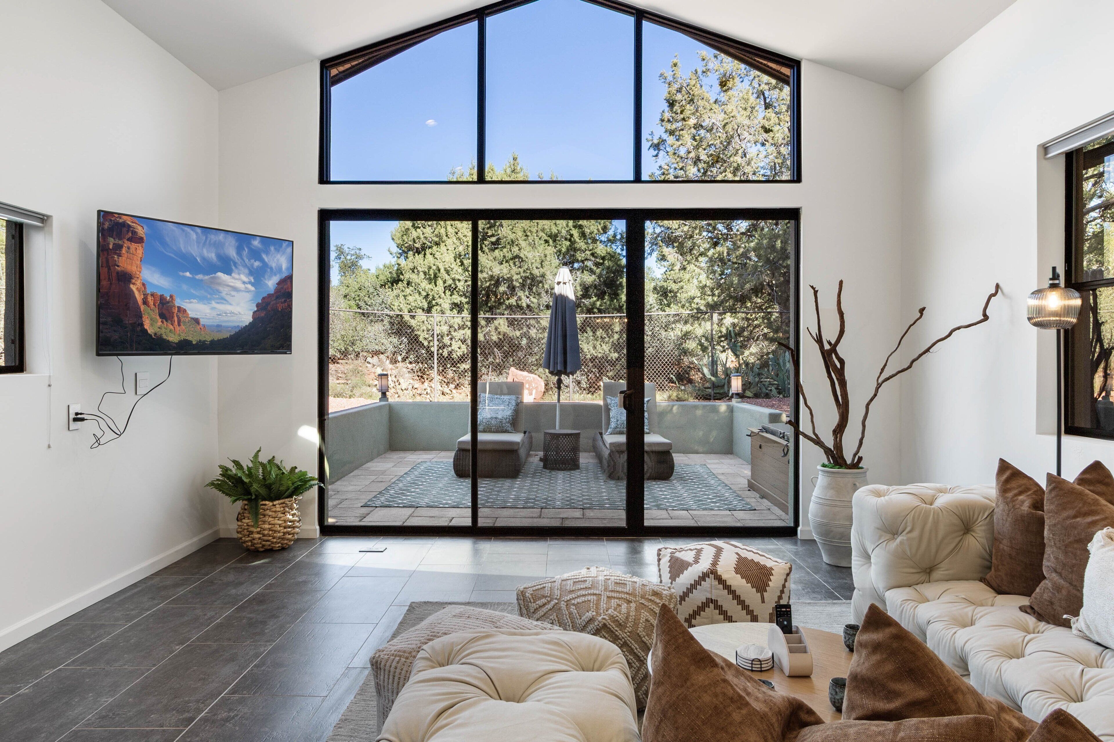 Smart TV, fireplace, video games, foosball