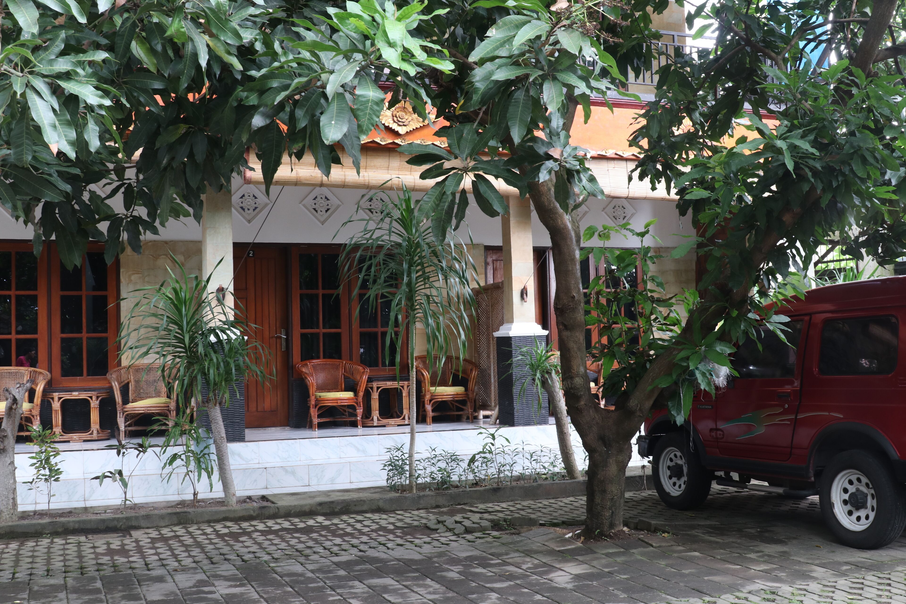 Basic-Doppel- oder -Zweibettzimmer, Balkon, Stadtblick | Blick auf den Garten