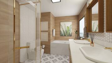 Baignoire Ă jets, serviettes fournies, savon, papier toilette