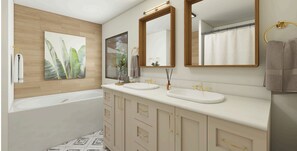 Baignoire à jets, serviettes fournies, savon, papier toilette