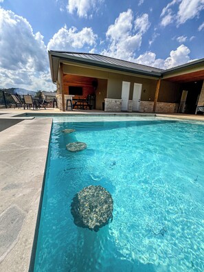 Outdoor pool - Out of Bounds, pool, Frio River, sleeps 24 (Concan)