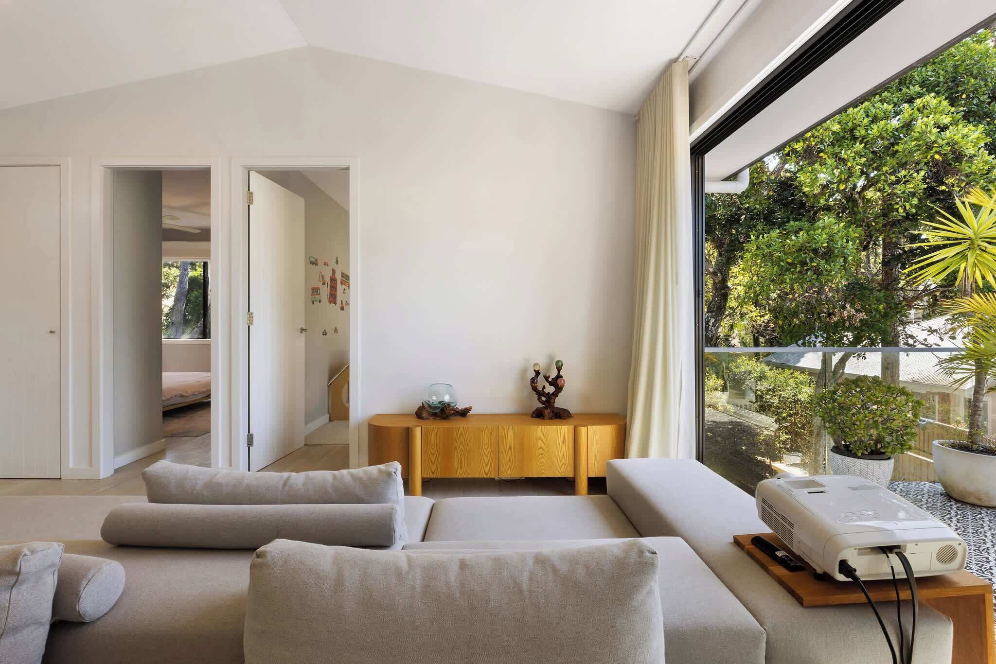 TV, fireplace, books, offices