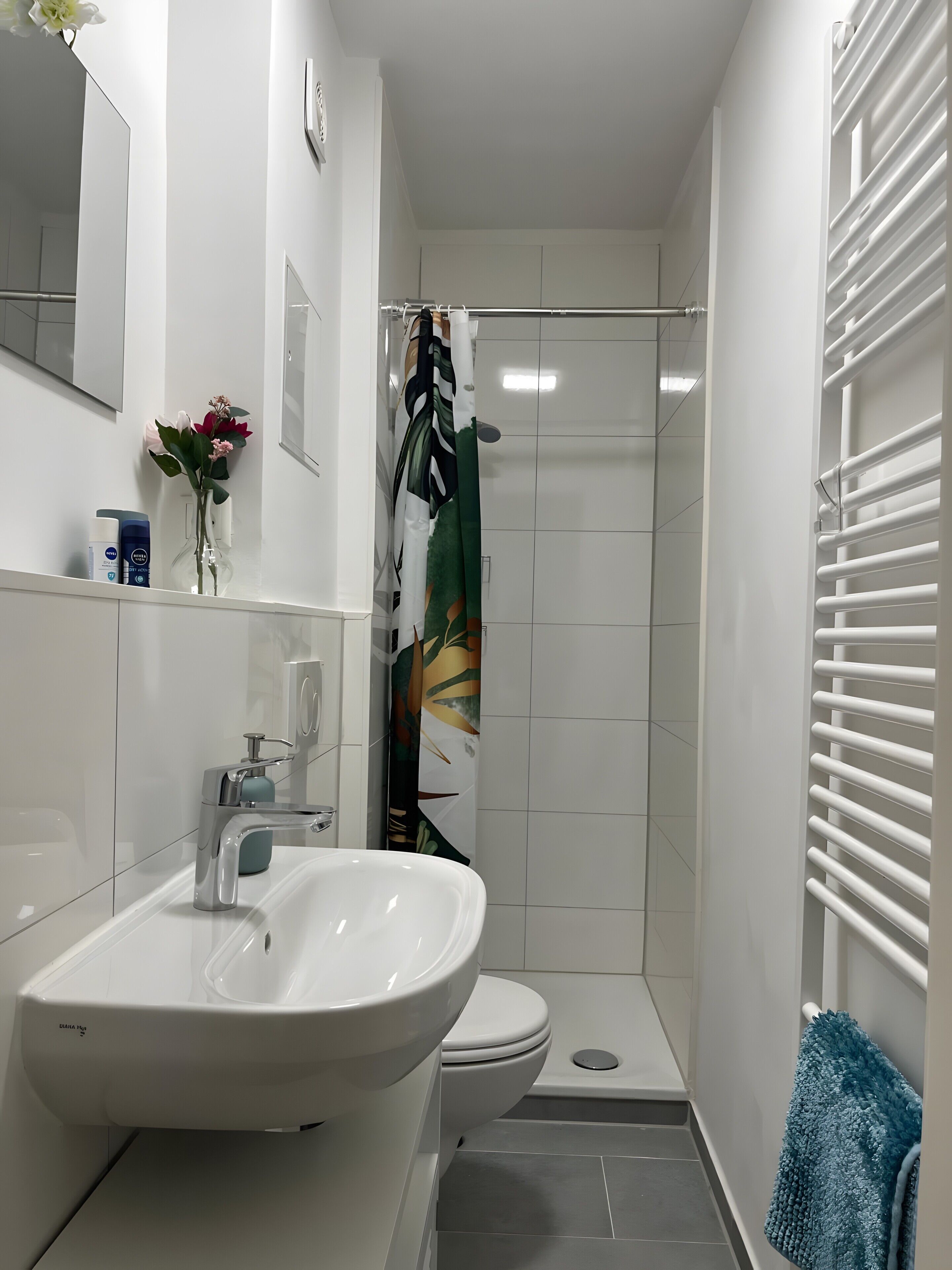 Dusche, kostenlose Toilettenartikel, Haartrockner, Handtücher