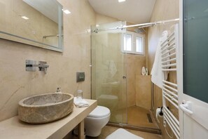 Hair dryer, towels, toilet paper