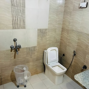 Shower, bidet, towels, soap