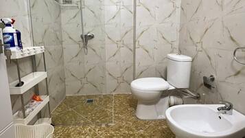 Ducha, secador de pelo, bidé y toallas