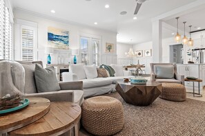 TV, fireplace - 30A Luxury | Gulf Views | Designer 5BR Home (Panama City Beach)