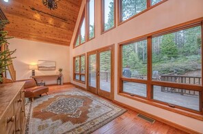 Entryway looking at the front door - Escape to Sugar Pine Sunset! A spacious mountain retreat with stunning sunset views, luxe finishes, a private spa, and endless entertainment across three beautifully designed levels. (Shaver Lake)