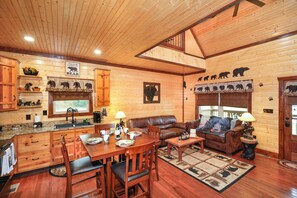 Living area - BEARLY LIVIN!  NEW CABIN ON 2 ACRES OF PRIVATE SMOKIES TROUT STREAM!  WOW !! (Cosby)