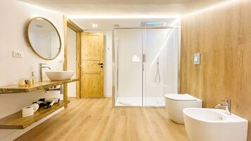 Dusche, Haartrockner, Bidet, Handtücher