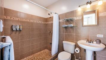 Dusche, Haartrockner, Handtücher, Seife