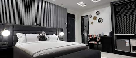Premium bedding, down comforters, memory foam beds, minibar
