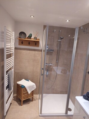 Regadera, secadora de cabello, toallas 