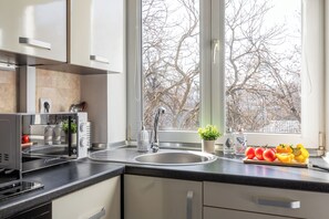 Classic Apartment, Balcony, Courtyard View | Private kitchen | Electric kettle