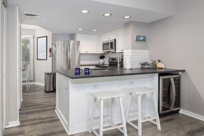 Fridge, dishwasher, coffee/tea maker, cookware/dishes/utensils - Oceanfront Condo in Wild Dunes (Isle Of Palms)
