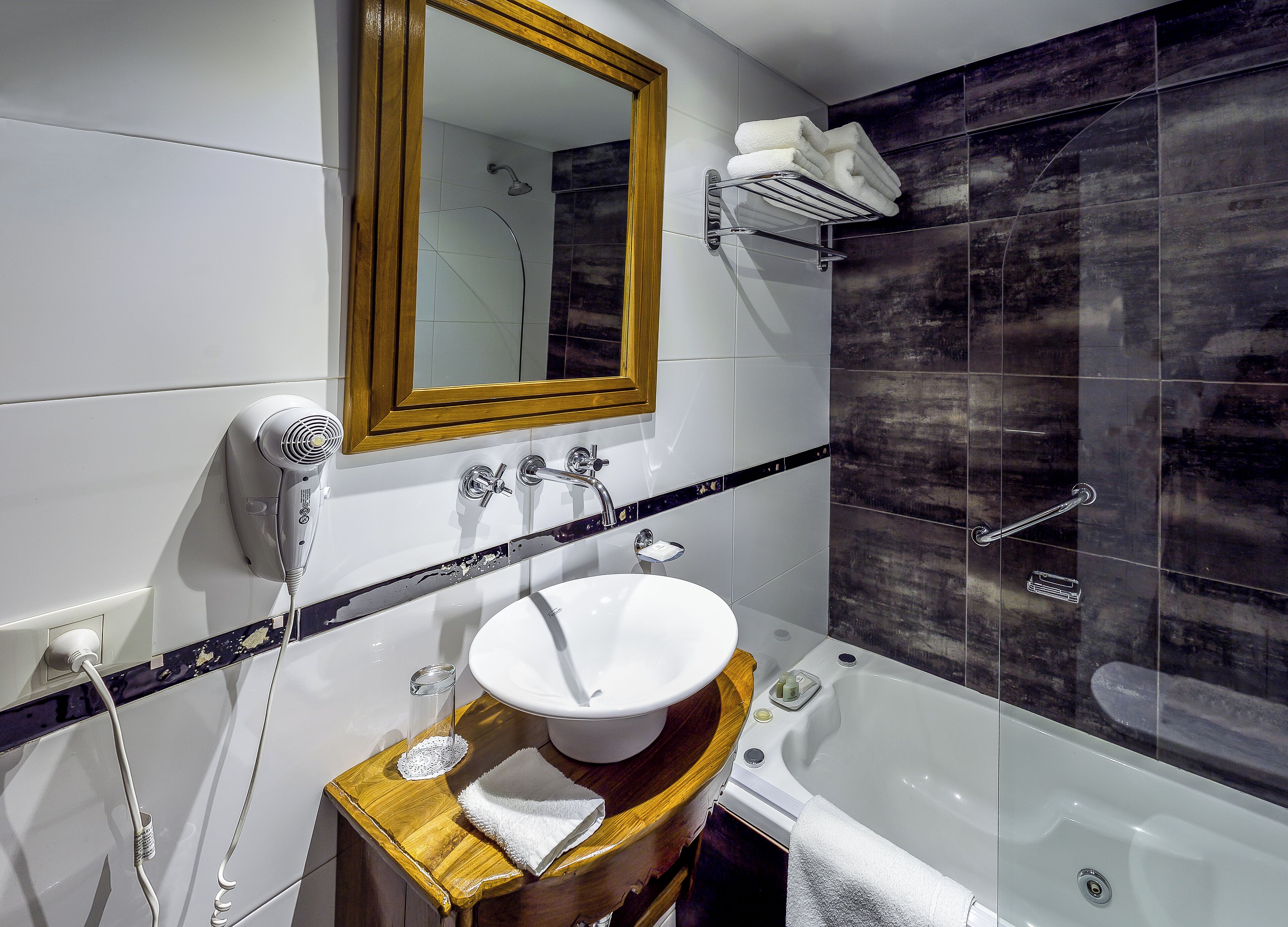 Hair dryer, towels