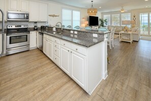 Fridge, microwave, oven, stovetop - 5 Bed, Oceanfront, Private Pool, Pet Friendly -  Coastal Comfort (Surfside Beach)