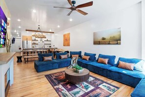 TV, fireplace, offices