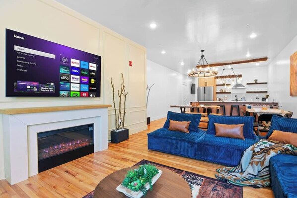 TV, fireplace, offices