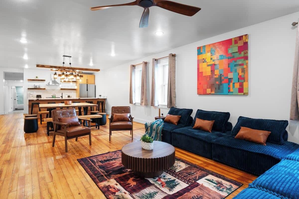 TV, fireplace, foosball, offices