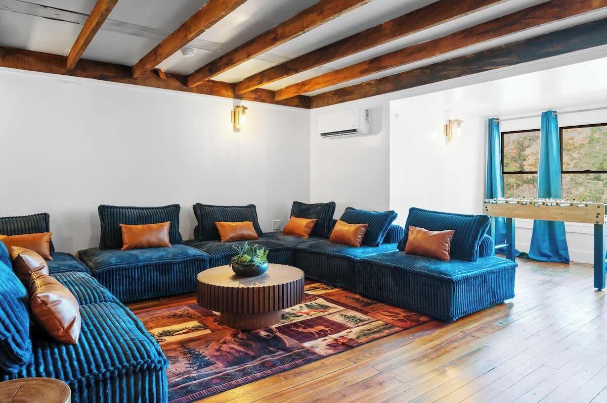 TV, fireplace, foosball, offices