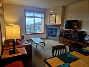 テレビ、暖炉、書庫