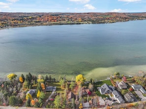 Aerial view - Dream Lakefront Chalet with 3 Bedrooms and Stunning Lake Leelanau Views (Lake Leelanau)