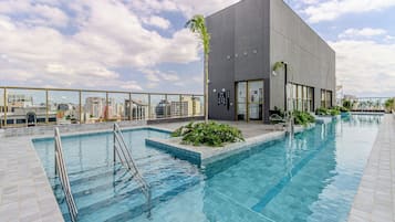 Outdoor pool, sun loungers