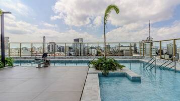 Outdoor pool, sun loungers