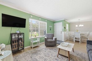 Condo, Multiple Beds, Kitchen, Garden View (The Nautical Clipper) | Living area - The Nautical Clipper - Steps to Beach and Cafes (St. Augustine)