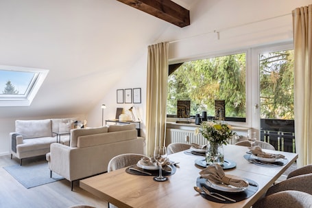 Dining. Holiday Home 'Skywalk Loft Willingen Incl Free' with Mountain View, Balcony and Wi-Fi