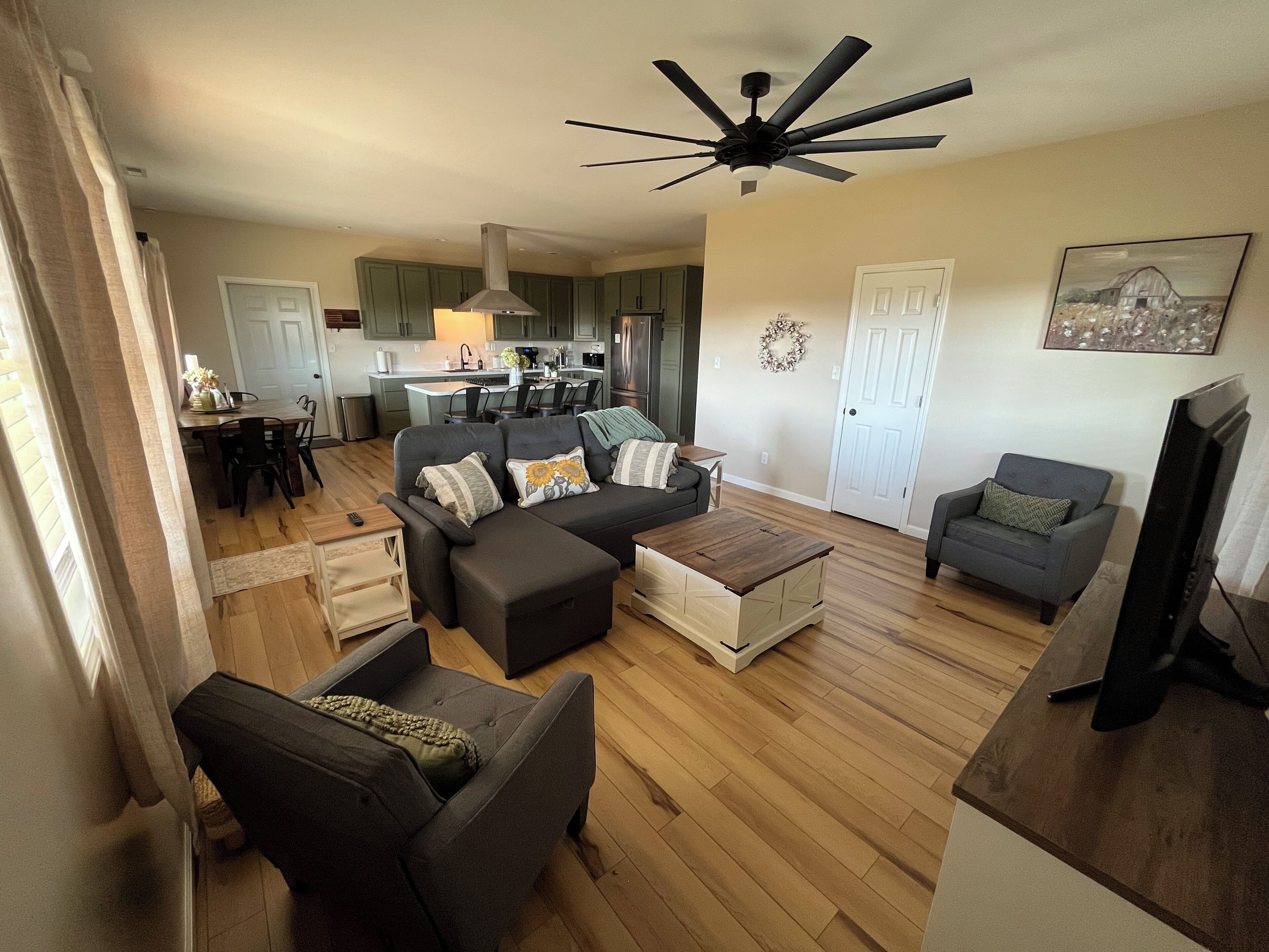 TV, fireplace